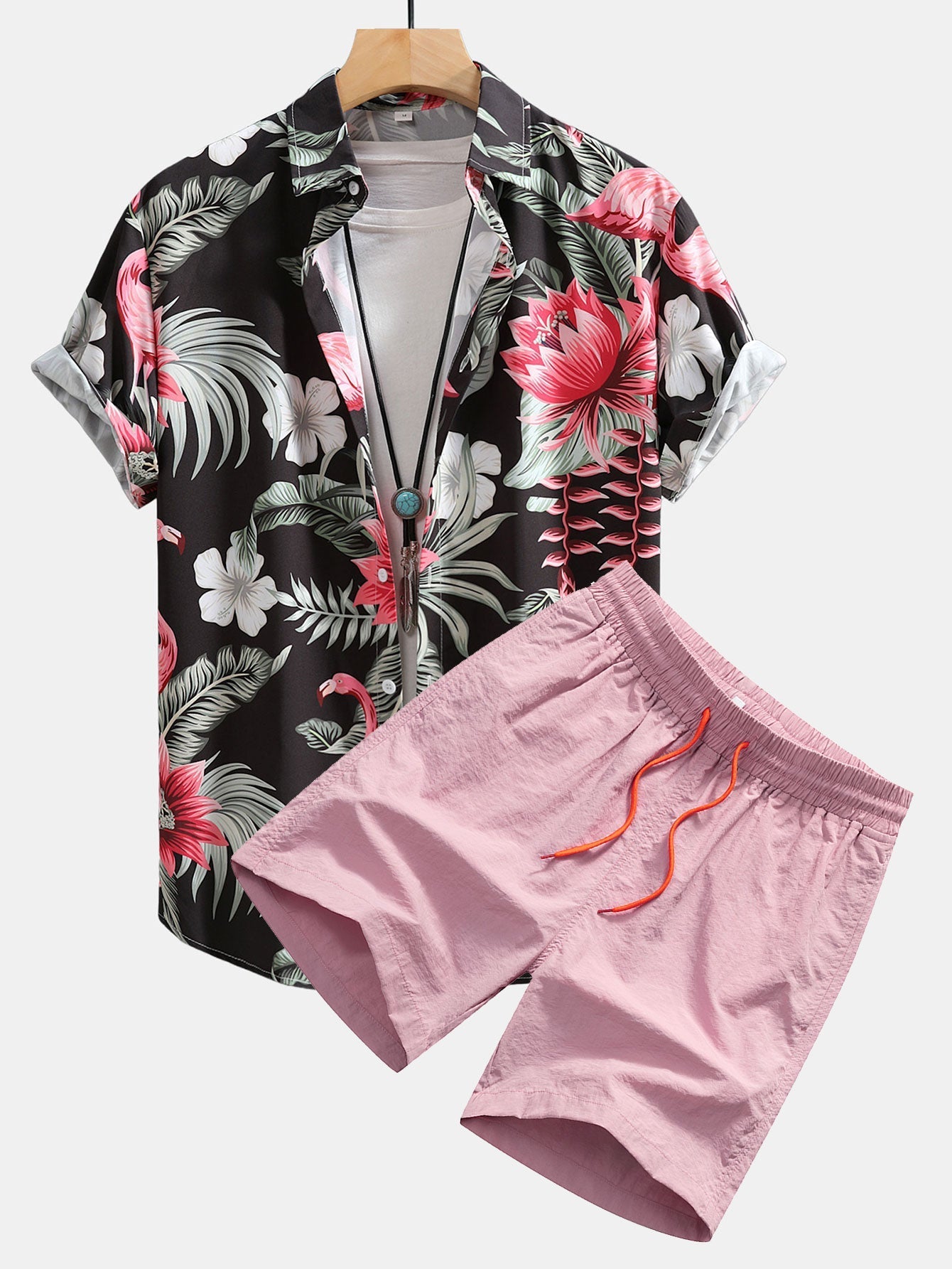 Ensemble — chemise à imprimé flamants roses et fleurs & short de bain