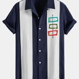 Chemise bowling patchwork en lin à imprimé atomique