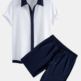 Ensemble — chemise côtelée contrastante & short côtelé à cordon