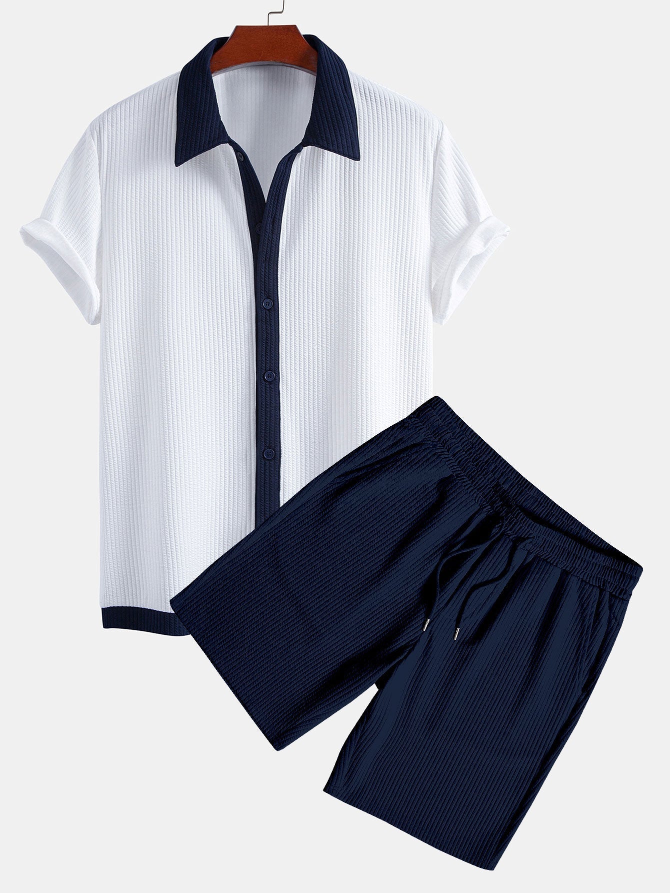 Ensemble — chemise côtelée contrastante & short côtelé à cordon