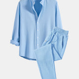Ensemble Améline — chemise côtelée à col officier et manches longues coupe ajustée & pantalon côtelé