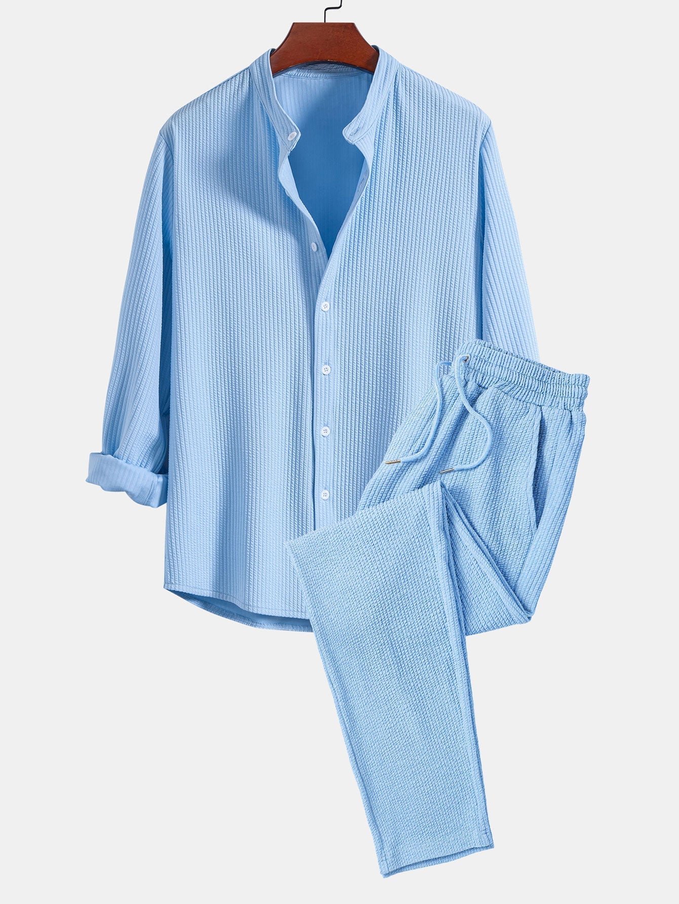 Ensemble Améline — chemise côtelée à col officier et manches longues coupe ajustée & pantalon côtelé