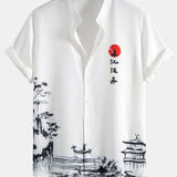 Ensemble — chemise à imprimé paysage à l'encre & short de bain mi-long à cordon