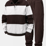 Ensemble — sweat polo en velours côtelé contrastant & pantalon de jogging en velours côtelé