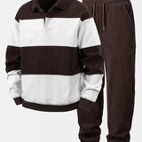 Ensemble — sweat polo en velours côtelé contrastant & pantalon de jogging en velours côtelé