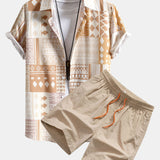 Ensemble — chemise patchwork à imprimé géométrique tribal & short de bain