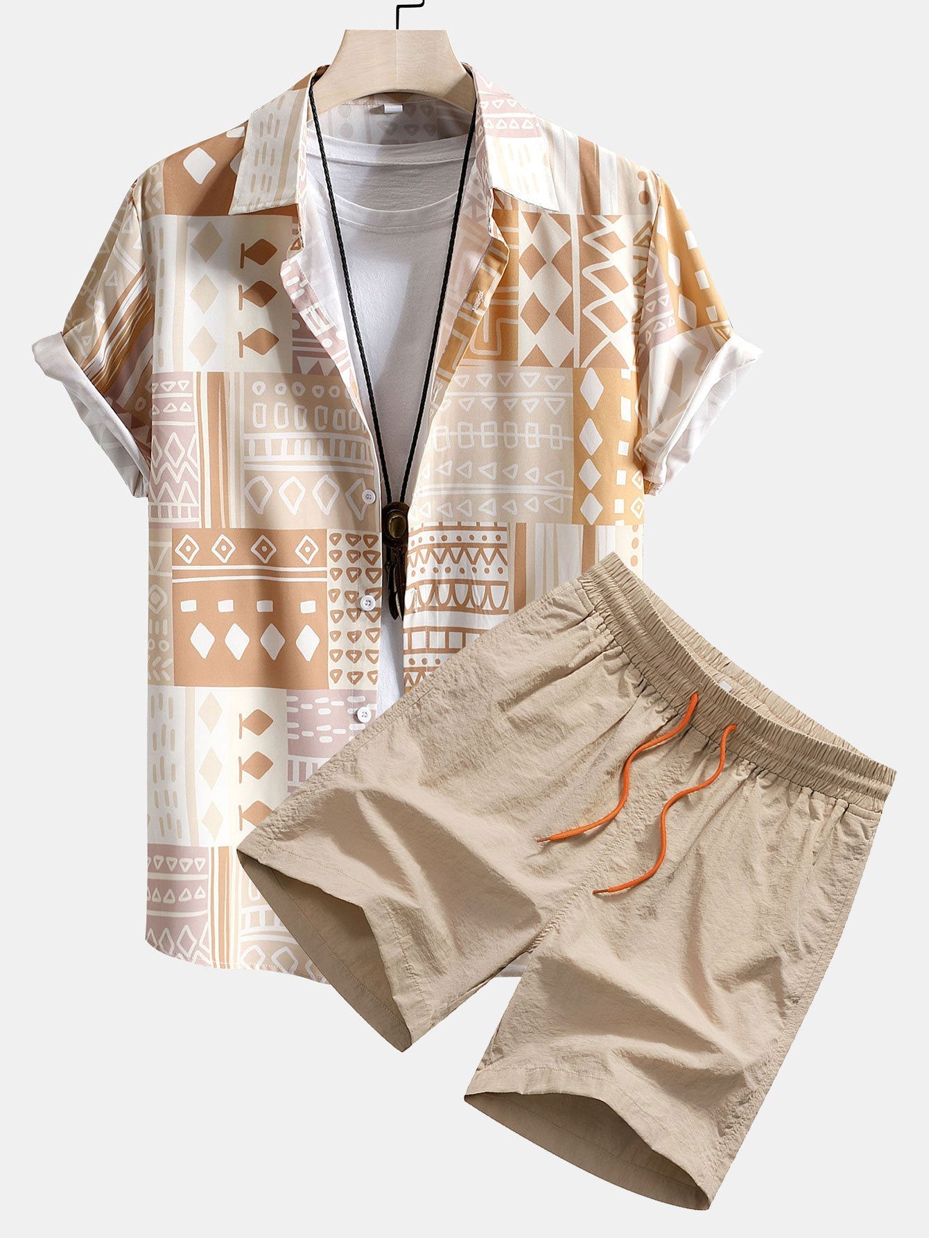 Ensemble — chemise patchwork à imprimé géométrique tribal & short de bain
