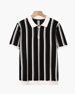 Contrast Vertical Stripe Half-Zip Knit Polo