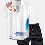 Ensemble — chemise à imprimé peinture à l'encre orientale & short de bain mi-long à cordon