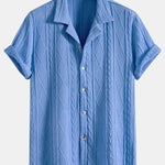 Ensemble — chemise cubaine texturée en maille géométrique & short de bain mi-long à cordon