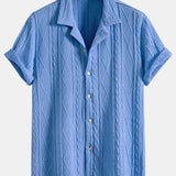 Ensemble — chemise cubaine texturée en maille géométrique & short de bain mi-long à cordon