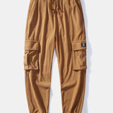 Ensemble — chemise à capuche à carreaux en velours côtelé contrastant & pantalon cargo de jogging en velours côtelé à cordon