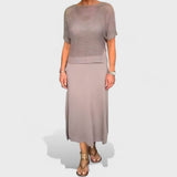 Victoire | Robe midi à haut ajouré et manches courtes