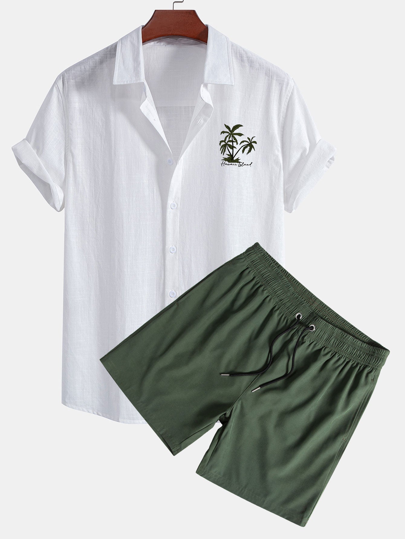 Ensemble — chemise en lin et coton à imprimé palmiers Hawaï & short de bain