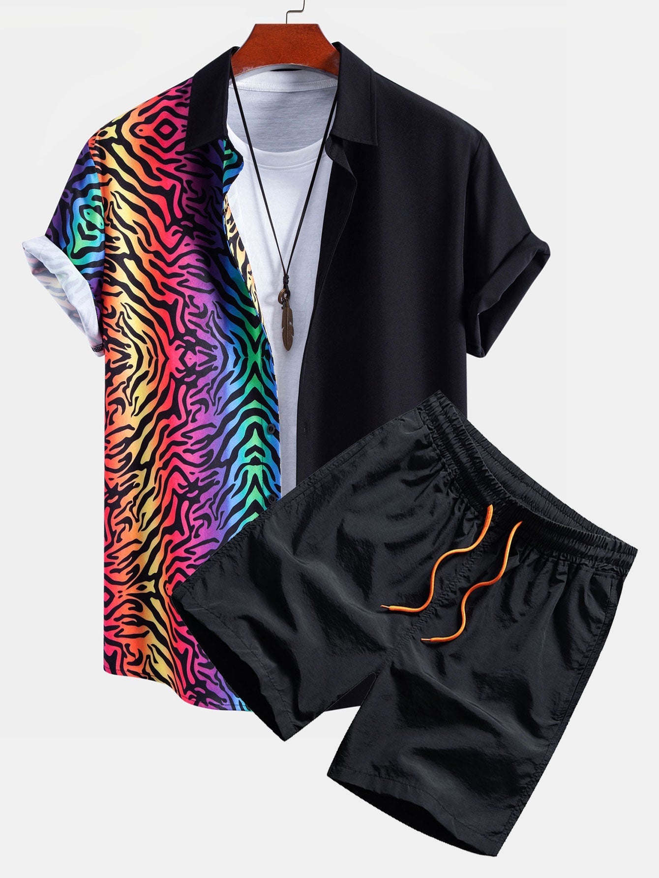 Ensemble — chemise patchwork tigre & short de bain
