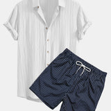 Ensemble Améline — chemise texturée froissée & short de bain à imprimé rayé