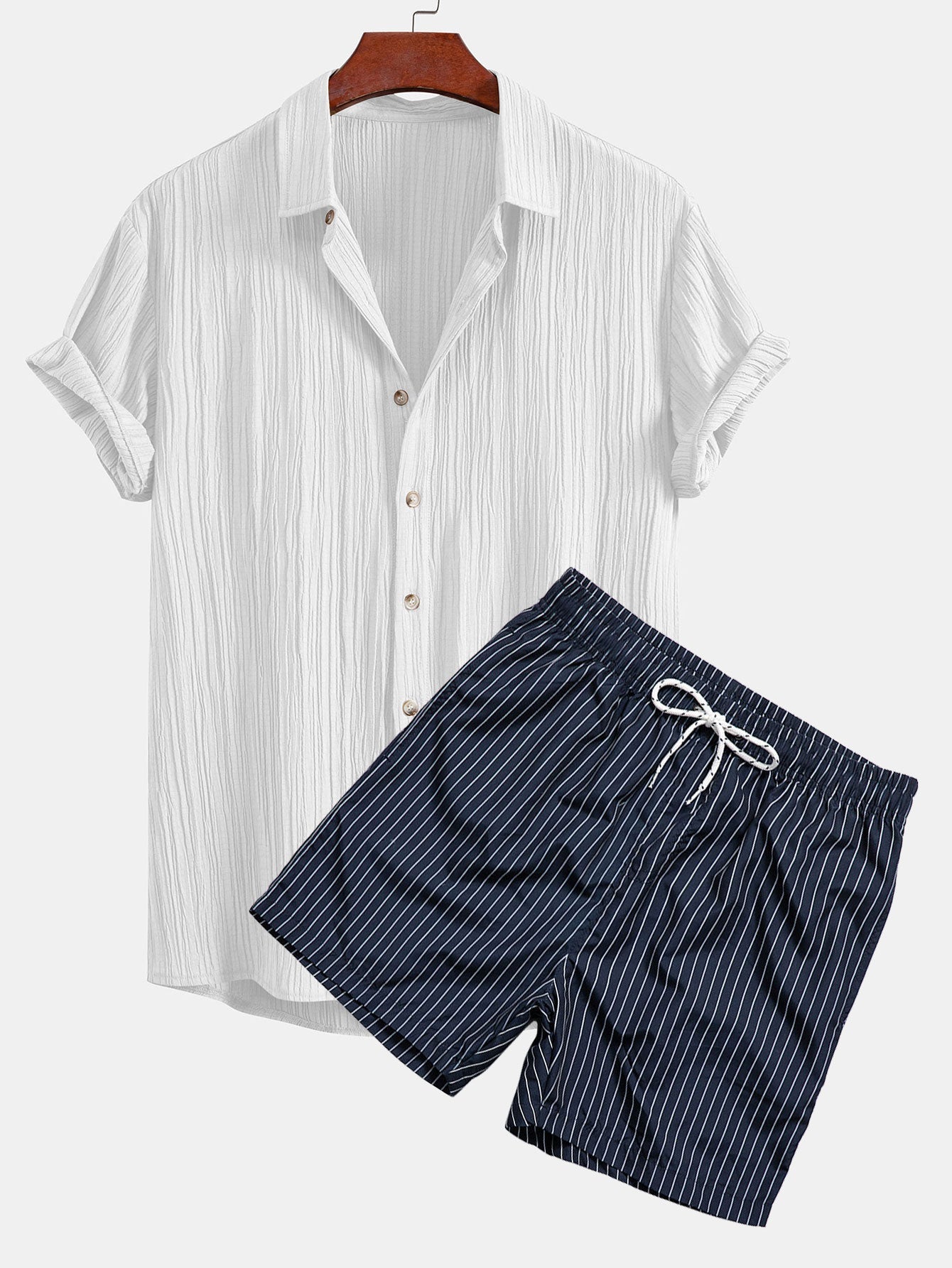 Ensemble Améline — chemise texturée froissée & short de bain à imprimé rayé