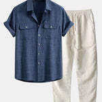 Ensemble Capucine — chemise texturée à deux poches & pantalon en lin à jambe droite