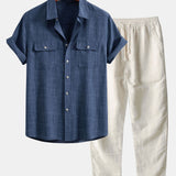 Ensemble Capucine — chemise texturée à deux poches & pantalon en lin à jambe droite