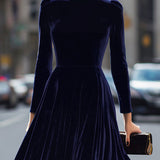 Julie — Robe Midi à Manches Longues Bleu Marine