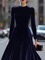 Robe Midi à Manches Longues Bleu Marine