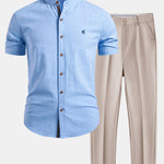 Ensemble — chemise en lin à col officier et manches courtes & pantalon fuselé coupe slim