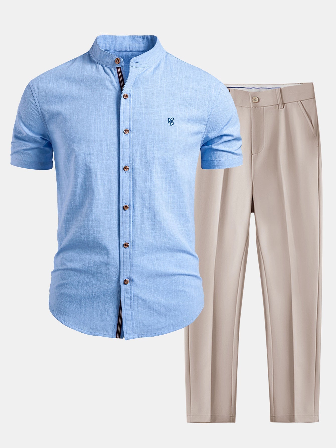 Ensemble — chemise en lin à col officier et manches courtes & pantalon fuselé coupe slim