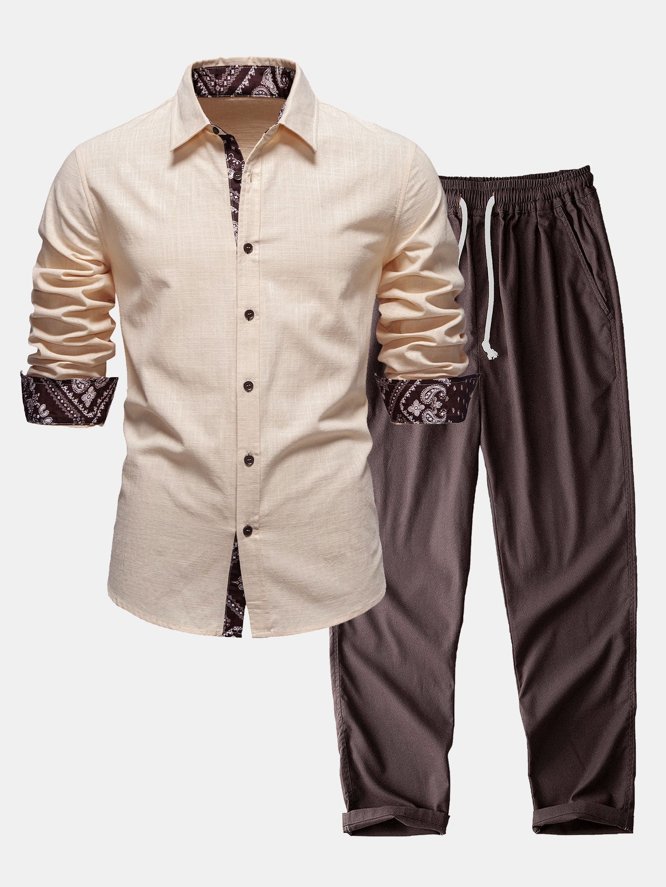 Ensemble Capucine — chemise en lin à imprimé paisley contrastant & pantalon en lin à jambe droite