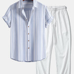 Ensemble — chemise en lin rayé & pantalon texturé froissé à jambe droite