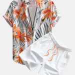 Ensemble Capucine — chemise à imprimé fleurs et plantes & short de bain