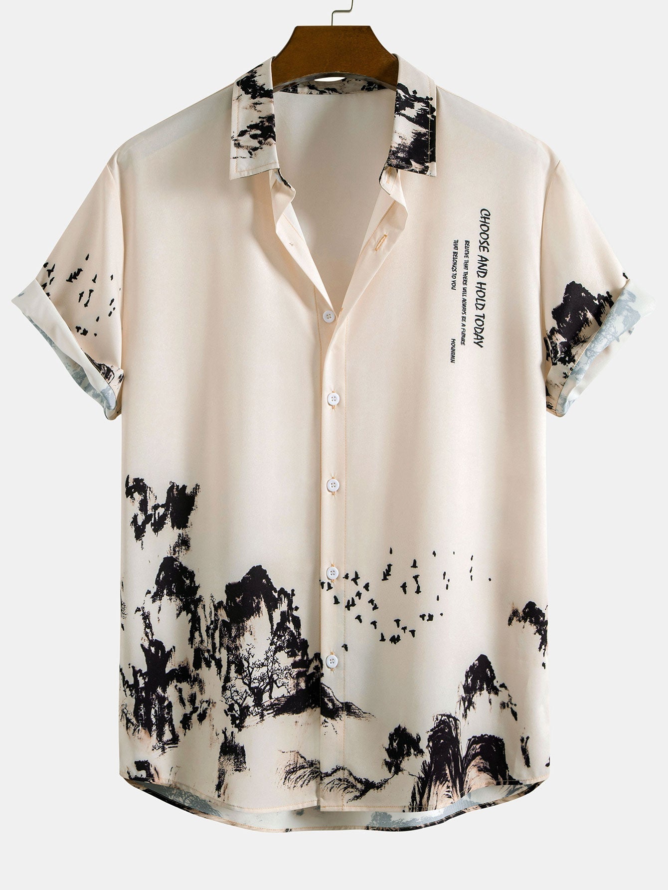 Ensemble — chemise à imprimé montagne à l'encre & short de bain mi-long à cordon