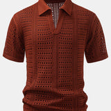 Ensemble — polo crocheté à col V & pantalon texturé froissé à jambe droite