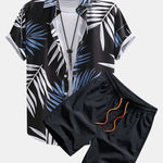 Ensemble — chemise à imprimé feuilles tropicales & short de bain