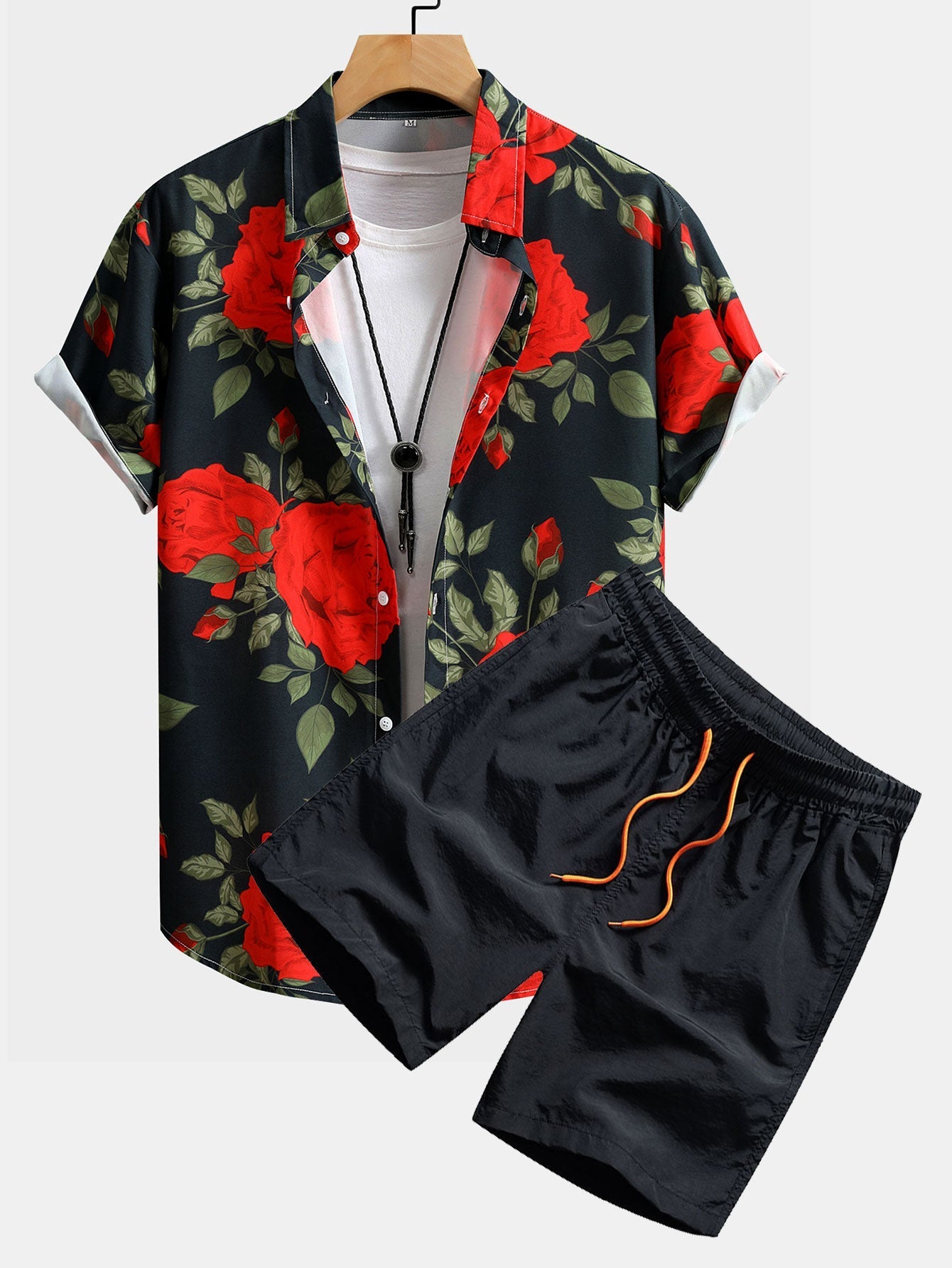 Ensemble — chemise à imprimé roses rouges & short de bain