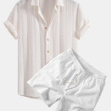 Ensemble — chemise jacquard géométrique & short texturé froissé à cordon