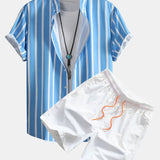 Ensemble — chemise boutonnée rayée & short de bain mi-long à cordon