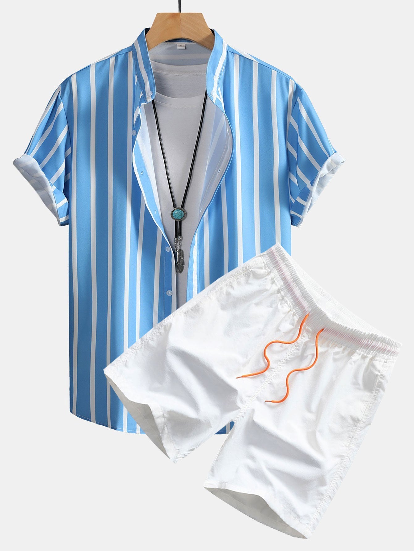 Ensemble — chemise boutonnée rayée & short de bain mi-long à cordon