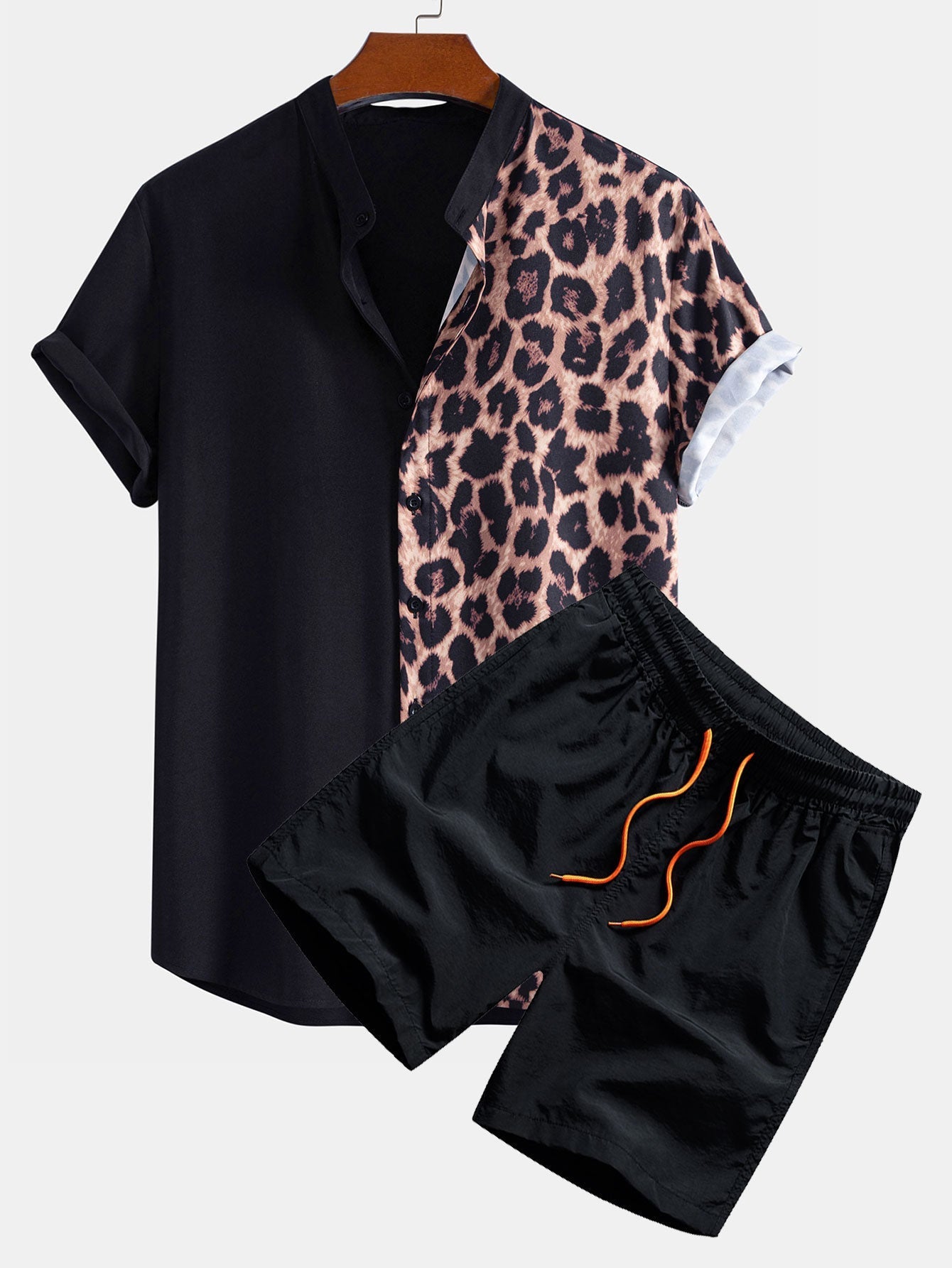 Ensemble — chemise patchwork léopard à col officier & short de bain
