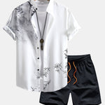 Ensemble — chemise à imprimé peinture traditionnelle à l'encre orientale & short de bain à cordon