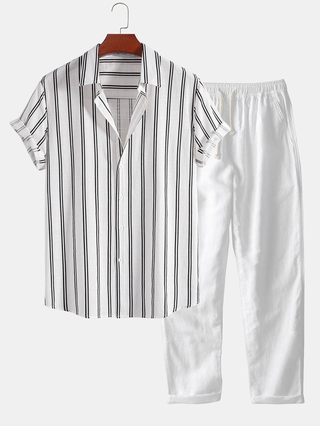 Ensemble Capucine — chemise en lin rayé & pantalon en lin à jambe droite