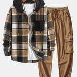 Ensemble — chemise à capuche à carreaux en velours côtelé & pantalon cargo de jogging en velours côtelé à cordon