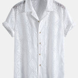 Ensemble — chemise cubaine brodée à fleurs & pantalon en lin à jambe droite