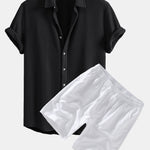 Ensemble Améline — chemise gaufrée & short à cordon en lin et coton