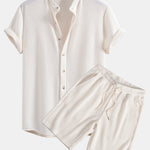 Ensemble — chemise gaufrée à col officier & short gaufré à cordon