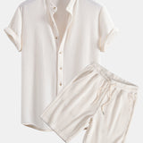 Ensemble — chemise gaufrée à col officier & short gaufré à cordon