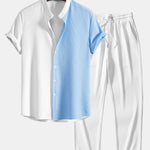Ensemble — chemise côtelée bicolore à col officier coupe ajustée & pantalon côtelé