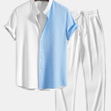 Ensemble — chemise côtelée bicolore à col officier coupe ajustée & pantalon côtelé