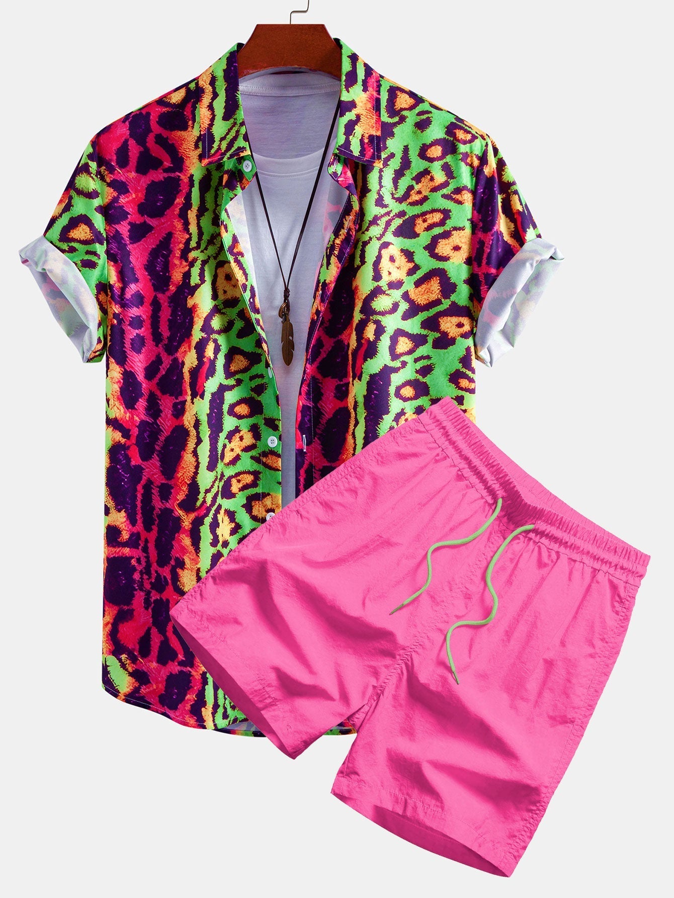 Ensemble — chemise à imprimé léopard coloré & short de bain