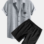 Ensemble — chemise gaufrée à manches courtes & short gaufré à cordon