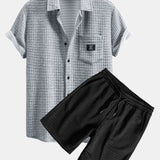 Ensemble — chemise gaufrée à manches courtes & short gaufré à cordon